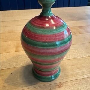Striped Green and Red Ceramic Vase